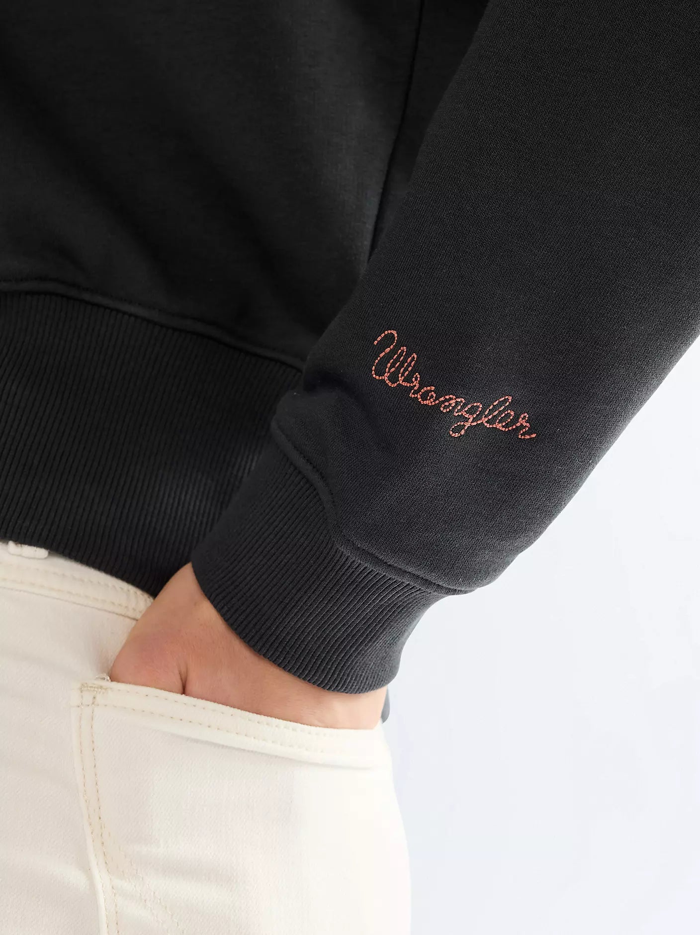 Wrangler · Felpa donna cropped floreale ricamata nero