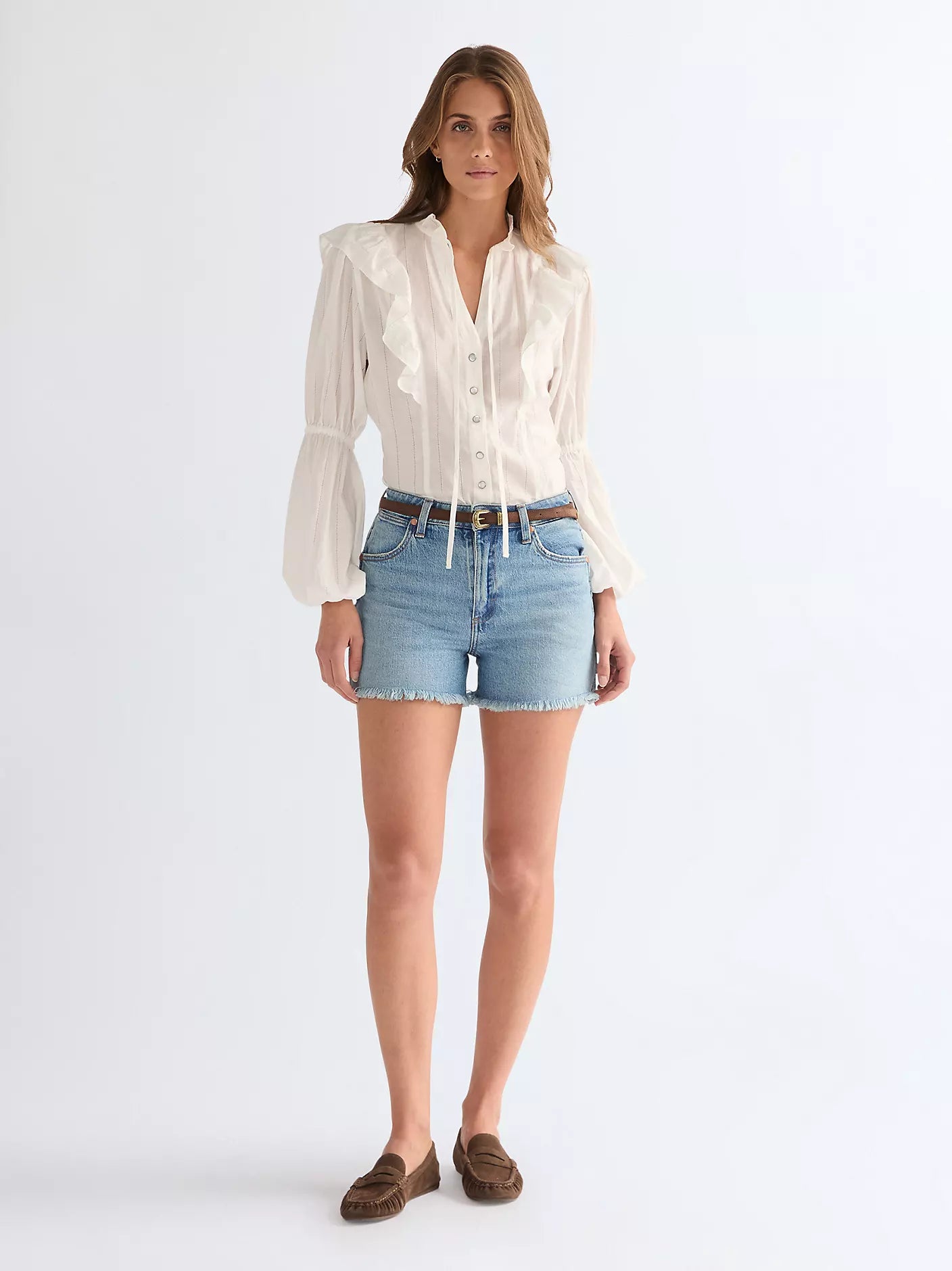 Wrangler Shorts Donna Cowboy 3-inch sfrangiati in denim elasticizzato
