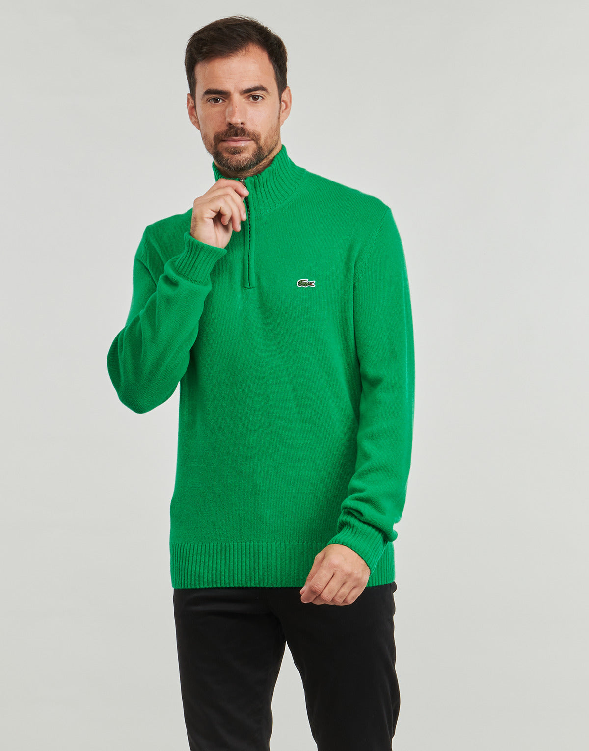 LACOSTE Maglione Collo Alto con Zip in lana cardata