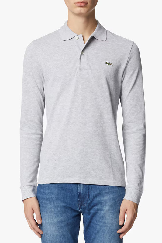 Polo Lacoste in Cotone Piqué Maniche Lunghe Grigio