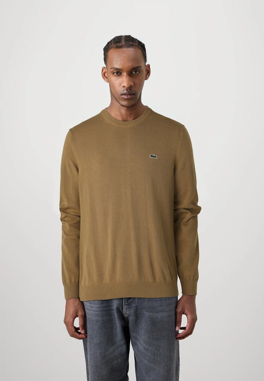 LACOSTE Maglione Uomo girocollo in Lana e Poliamide Marrone chiaro