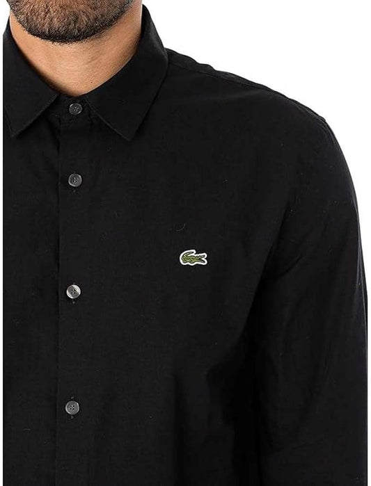 Lacoste Camicia Uomo Slim Fit in Popeline Stretch di Cotone Organico Nera
