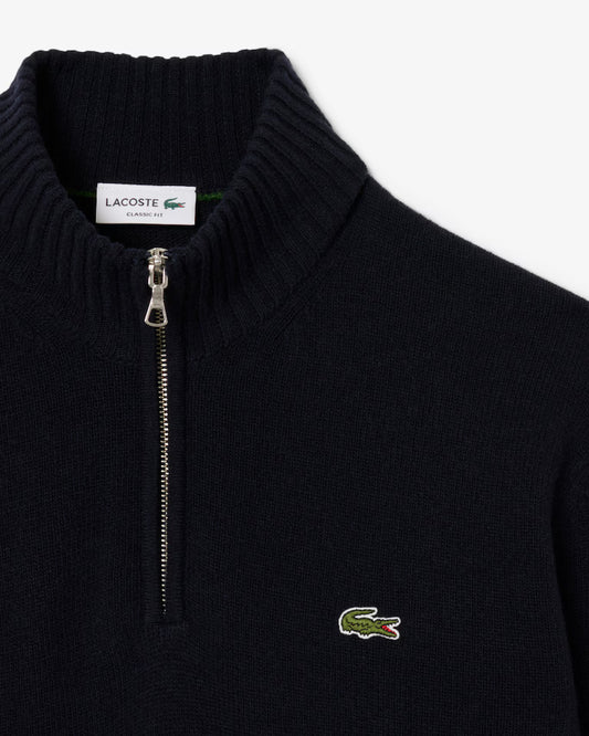 LACOSTE Maglione Collo Alto con Zip in lana cardata