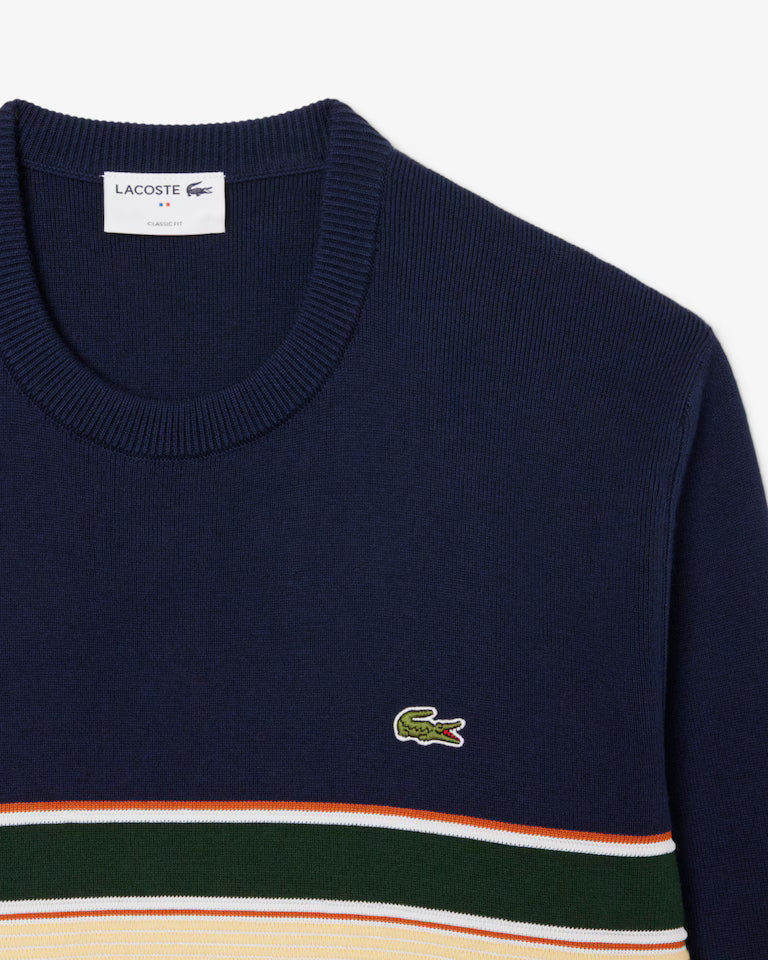 LACOSTE Maglione Uomo a righe centrali testurizzate in misto cotone organico e lana