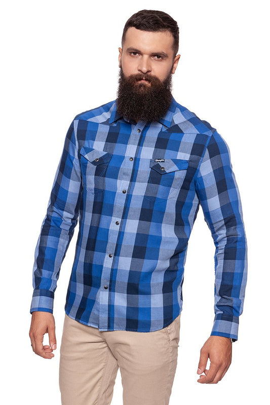 WRANGLER Camicia Uomo Regular Fit in flanella a quadri doppio taschino