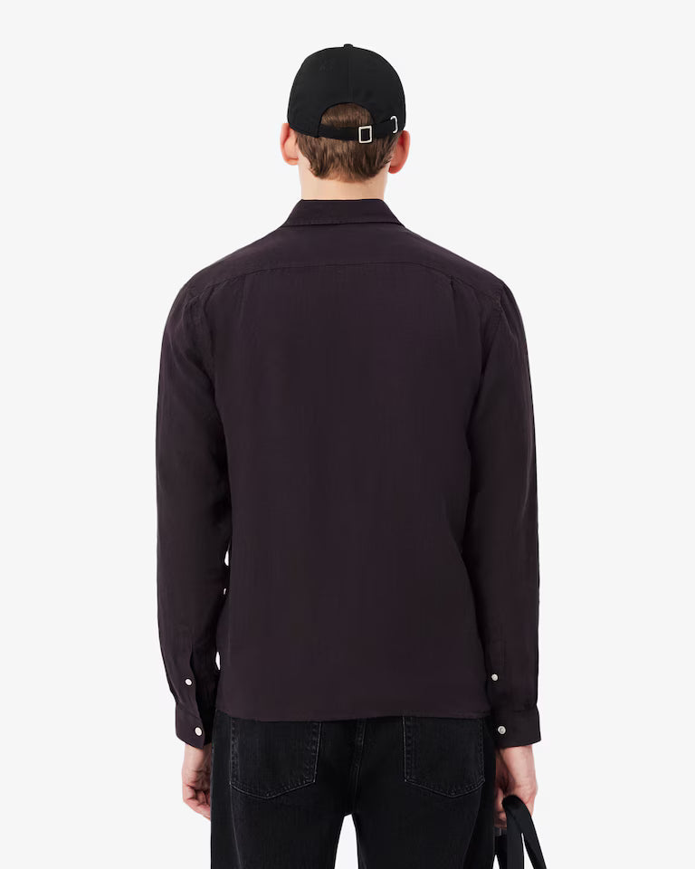 Lacoste · Camicia uomo manica lunga regular lino marrone