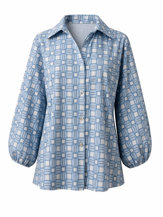 Six Moths for Two Camicia Donna fantasia geometrica manica ampia Celeste