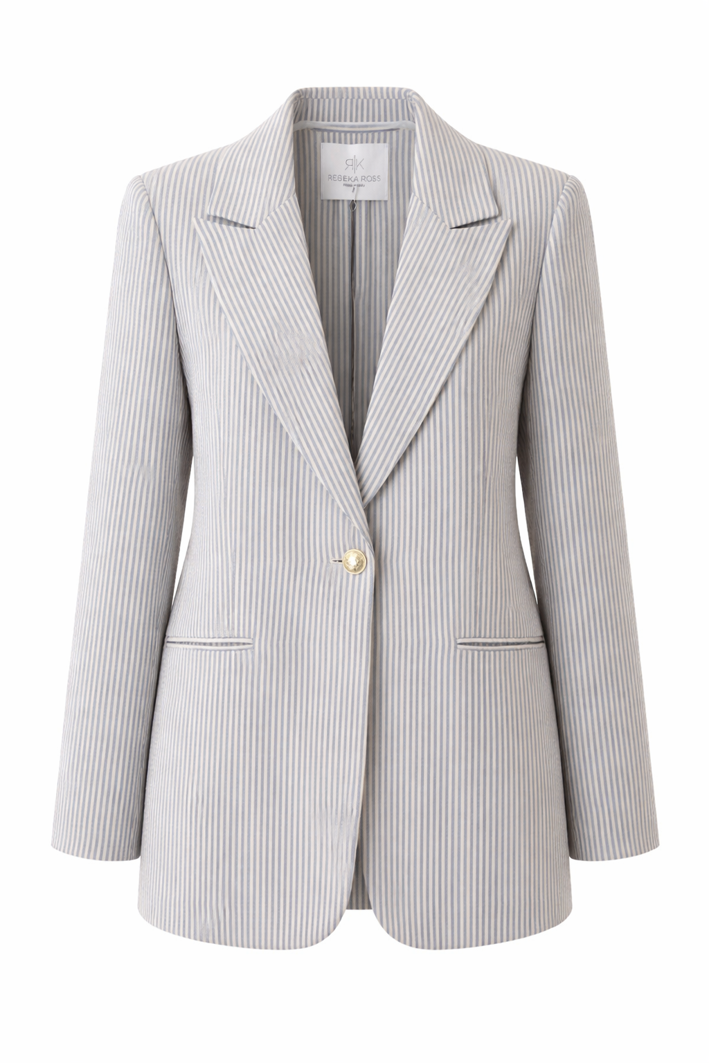 Rebeka Ross · Blazer donna monopetto righe celeste bianco