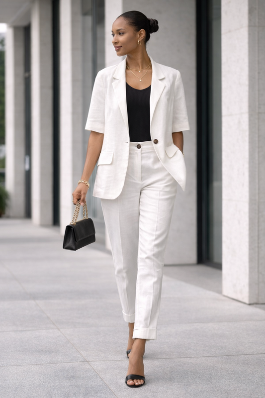 Rebeka Ross · Pantalone donna cropped misto lino bianco