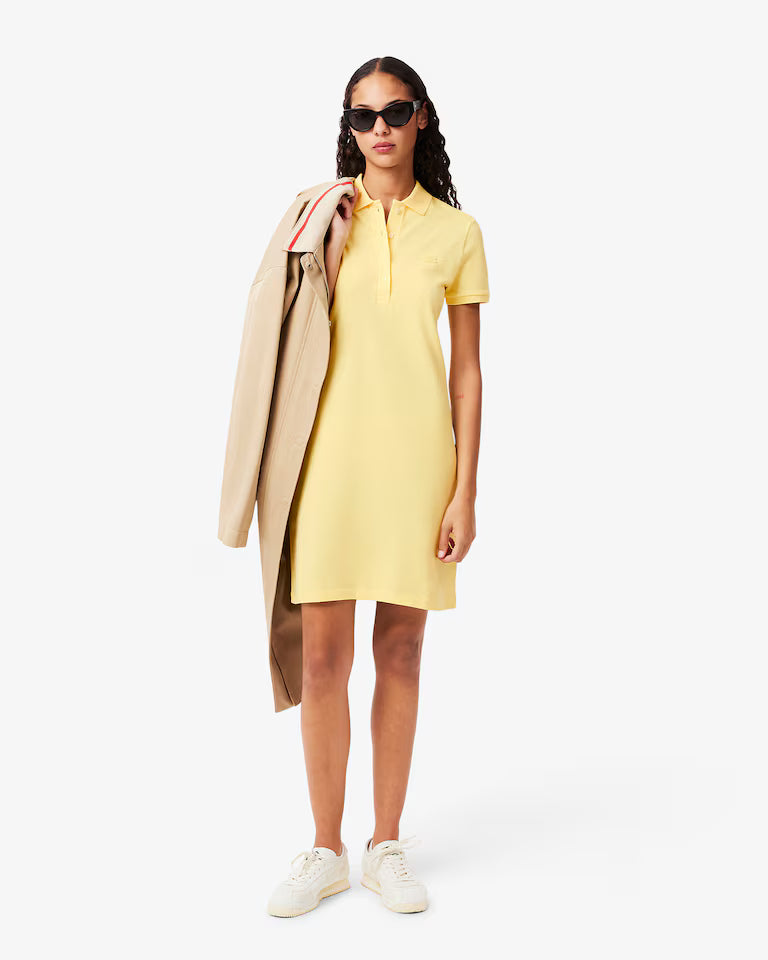LACOSTE Abito Donna con colletto polo in Piqué di cotone stretch Giallo