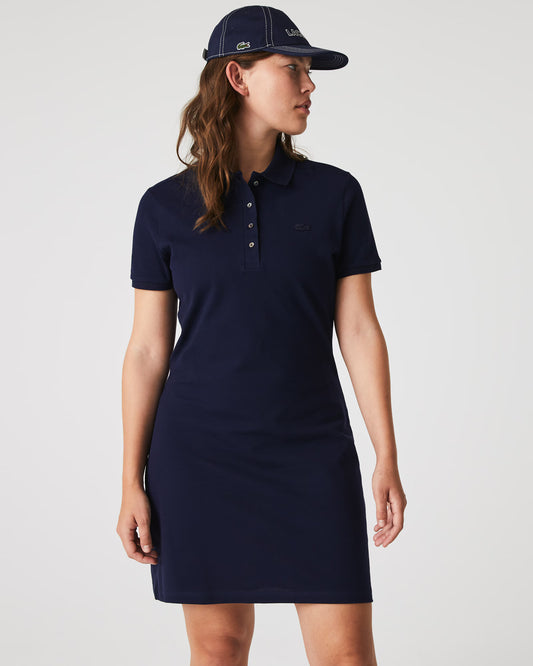 LACOSTE Abito Donna con colletto polo in Piqué di cotone stretch Blu