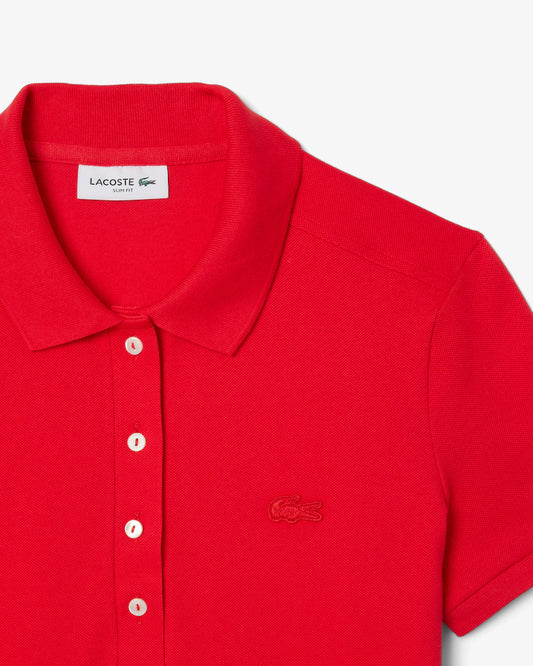 LACOSTE Abito Donna con colletto polo in Piqué di cotone stretch Rosso