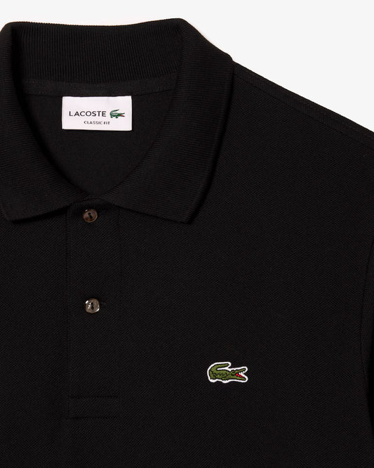 Polo Lacoste in Cotone Piqué Maniche Lunghe Nero