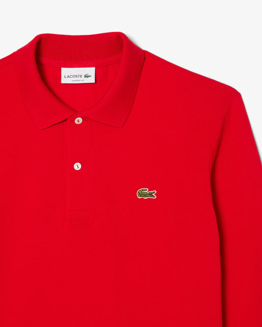 Polo Lacoste in Cotone Piqué Maniche Lunghe Rosso
