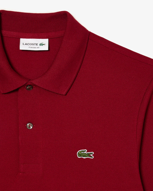 Polo Lacoste in Cotone Piqué Maniche Lunghe Bordeaux
