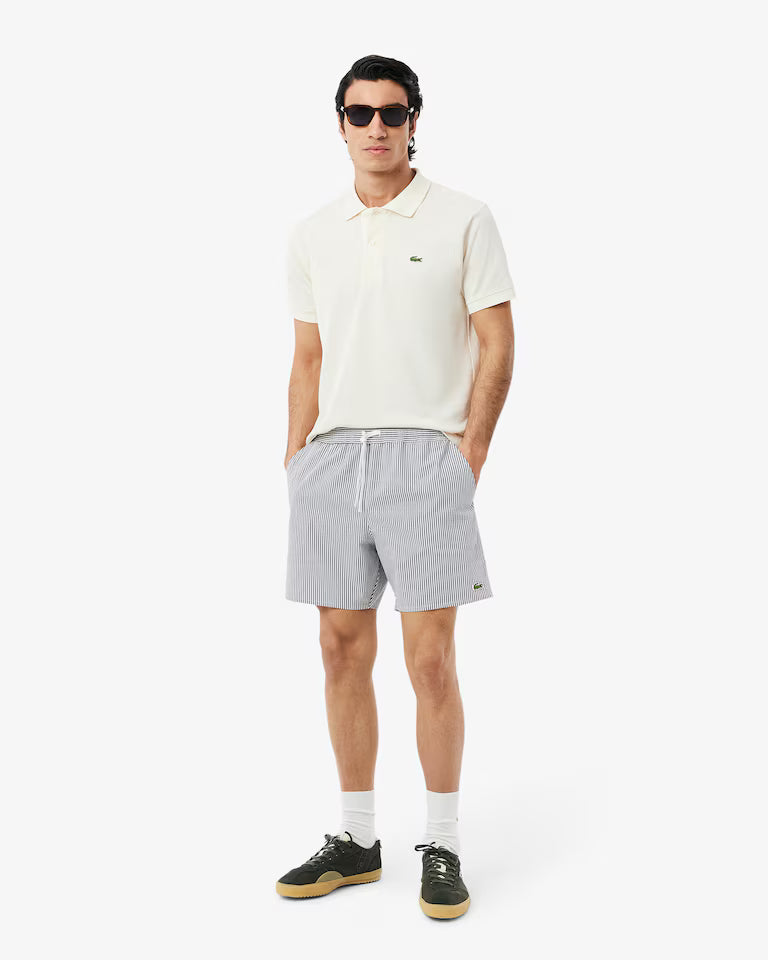 LACOSTE Costume Uomo in Cotone e Poliestere Riciclato a Righe Seersucker