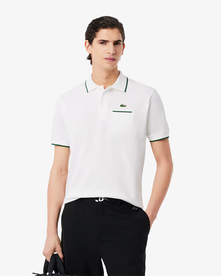 LACOSTE Polo Uomo Classic Fit con Tasca e Bordi a Contrasto Bianco