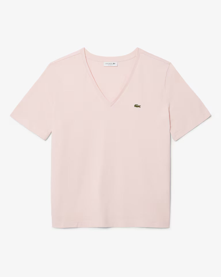 Lacoste T-Shirt Donna Manica Corta Scollo V in Cotone Pima