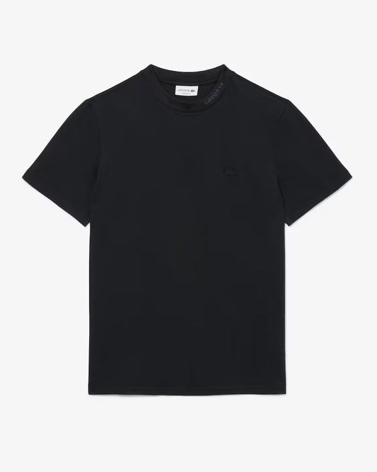 Lacoste T-Shirt Uomo Manica Corta in Cotone Piqué con marchio Jacquard Commuter Nera