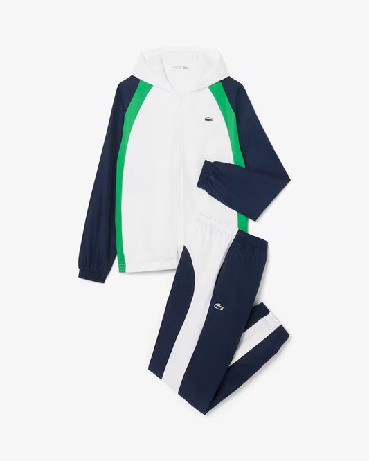 Lacoste Tuta Uomo Regular Fit in Taffetà Riciclato Bianca e Blu