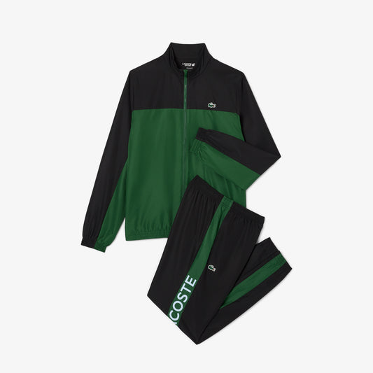 Lacoste Tuta Uomo Regular Fit in Taffetà Riciclato Nera e Verde