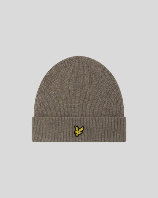 Lyle & Scott berretto a coste lambswool Muted Taupe Marl