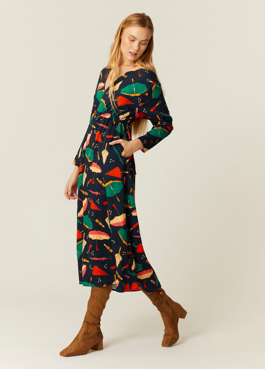 Abito Lungo Ampio Donna Pepaloves con Stampa Ombrelli – Multicolore