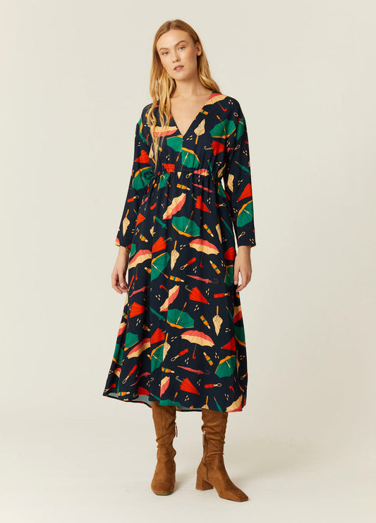 Abito Lungo Ampio Donna Pepaloves con Stampa Ombrelli – Multicolore