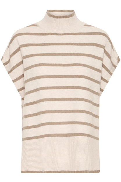 Poncho Fransa a collo alto a righe senza maniche in acrilico