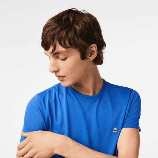 LACOSTE T-Shirt Uomo Manica Corta Lacoste Cotone PIMA Blu