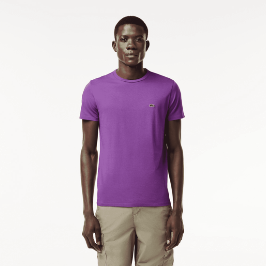 LACOSTE T-Shirt Uomo Manica Corta Cotone PIMA Viola