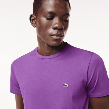 LACOSTE T-Shirt Uomo Manica Corta Cotone PIMA Viola