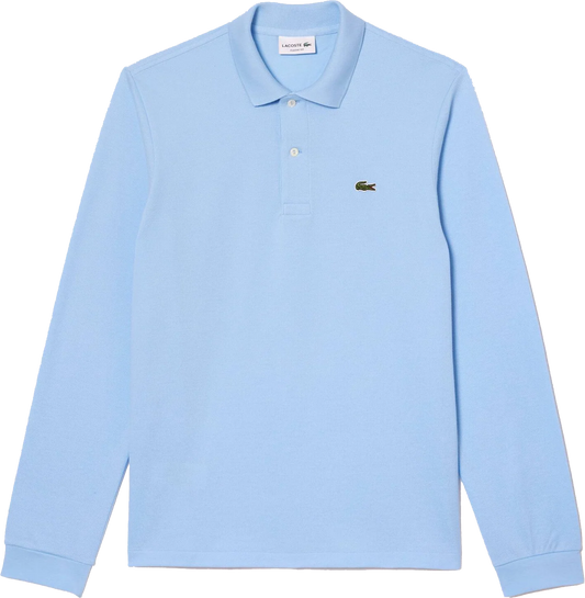 Polo Lacoste in Cotone Piqué Maniche Lunghe Azzurro