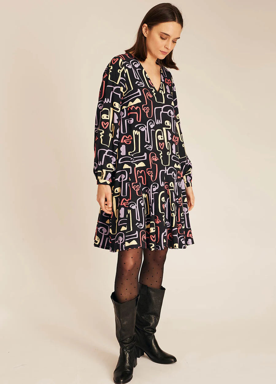 Abito Donna Pepaloves Stampa Volti – Taglio Ampio in Rayon