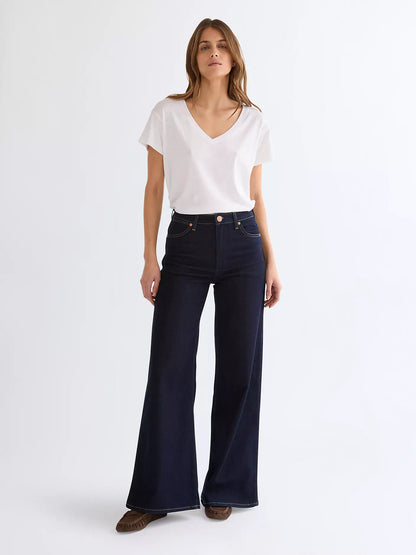 Wrangler · Jeans Canyon donna gamba ampia denim stretch blu scuro