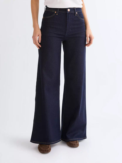 Wrangler · Jeans Canyon donna gamba ampia denim stretch blu scuro