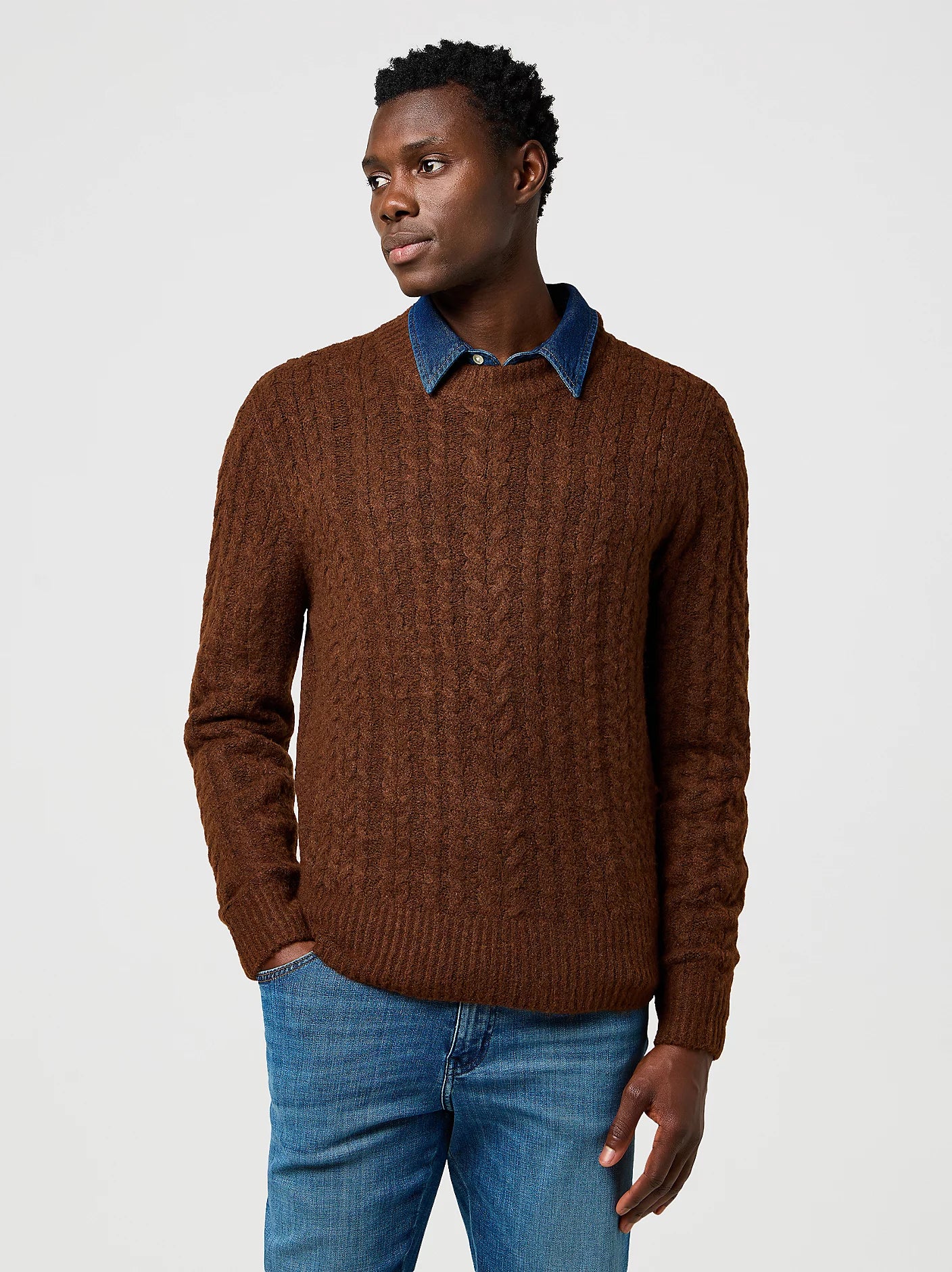 WRANGLER Maglione Uomo a trecce girocollo in misto lana