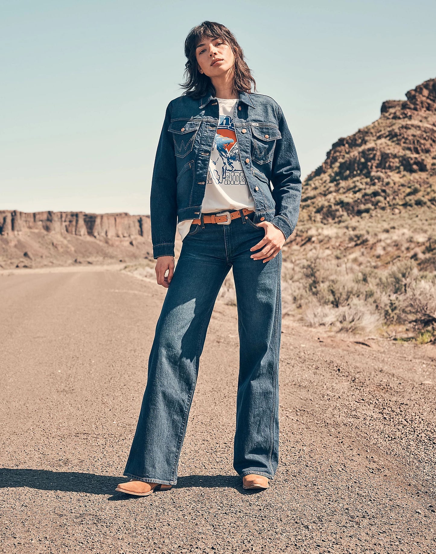 WRANGLER Jeans Donna gamba ampia denim stretch Whirlpool “World Wide”