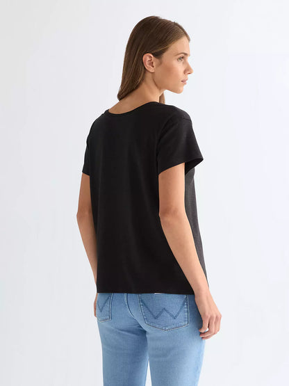 Wrangler T-shirt Donna Easy scollo a V in cotone Nera