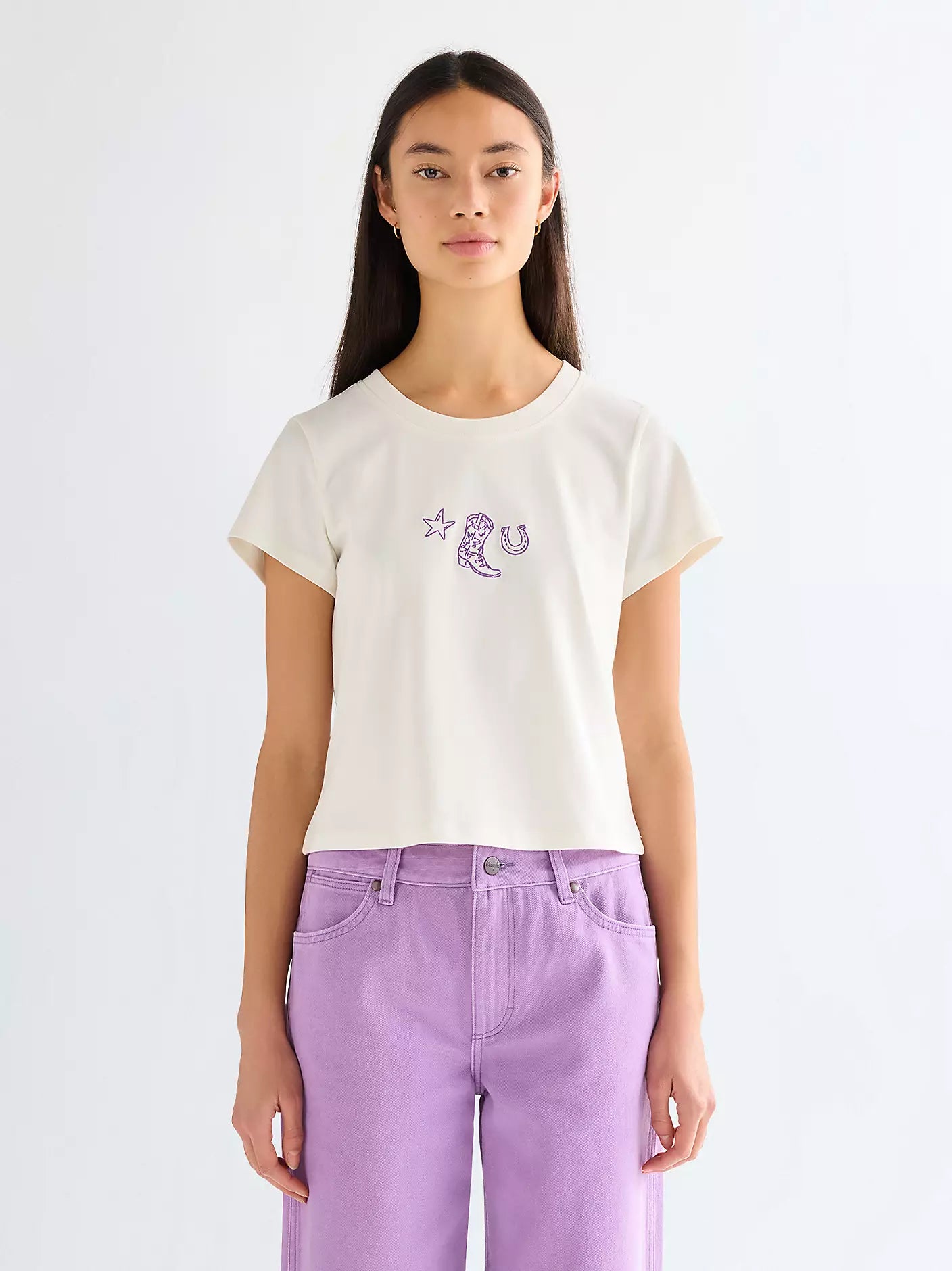 Wrangler · T-shirt donna ricamo western bianco