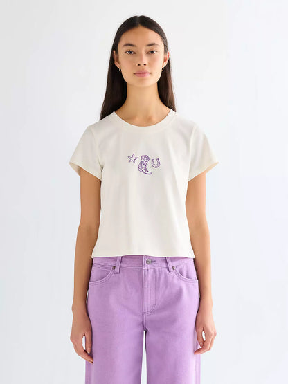 Wrangler · T-shirt donna ricamo western bianco