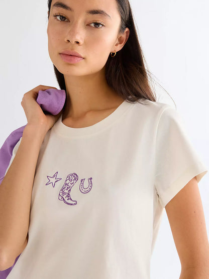 Wrangler · T-shirt donna ricamo western bianco