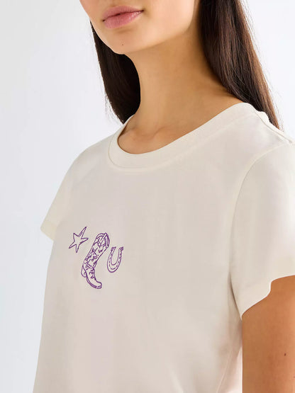 Wrangler · T-shirt donna ricamo western bianco