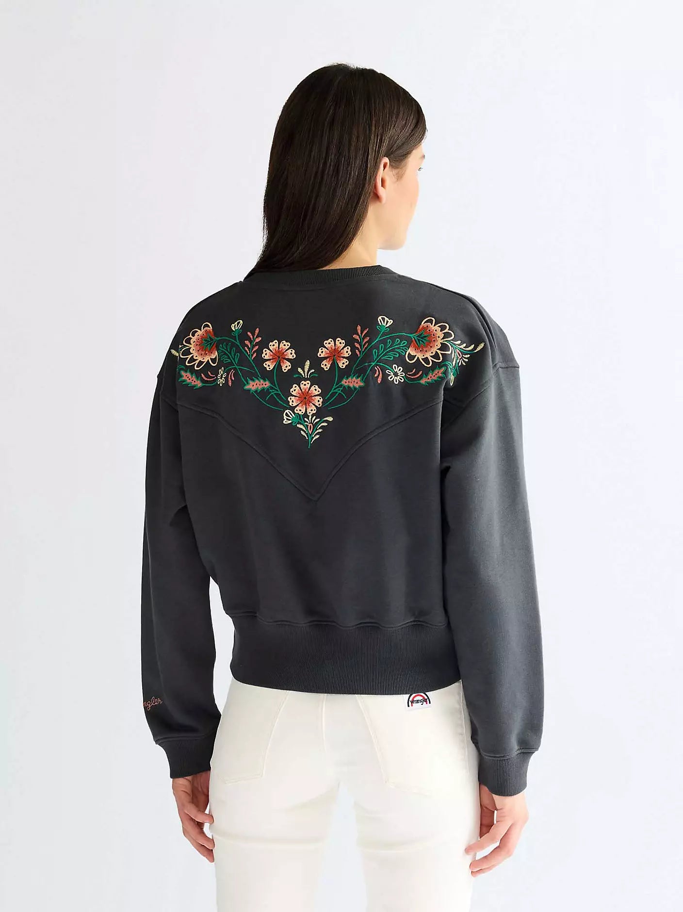 Wrangler · Felpa donna cropped floreale ricamata nero