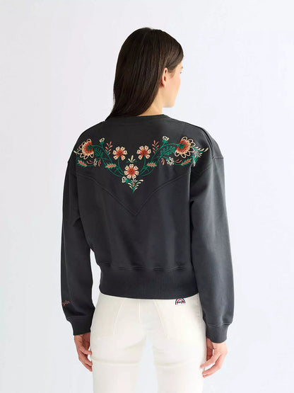Wrangler · Felpa donna cropped floreale ricamata nero