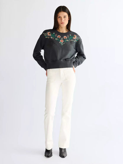 Wrangler · Felpa donna cropped floreale ricamata nero