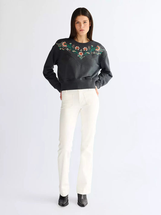 Wrangler · Felpa donna cropped floreale ricamata nero