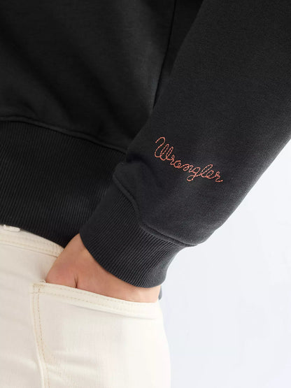 Wrangler · Felpa donna cropped floreale ricamata nero