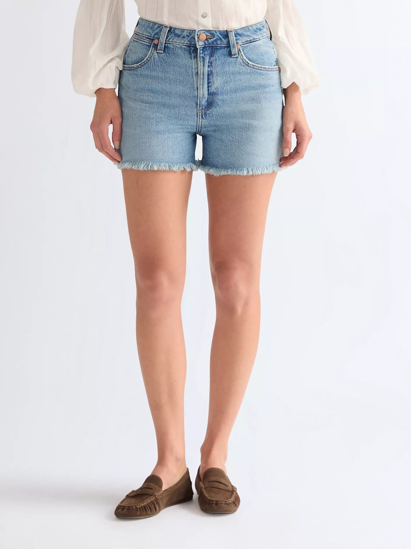 Wrangler Shorts Donna Cowboy 3-inch sfrangiati in denim elasticizzato