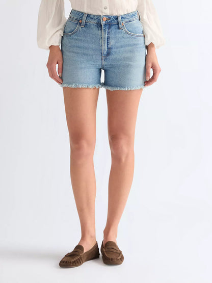 Wrangler Shorts Donna Cowboy 3-inch sfrangiati in denim elasticizzato